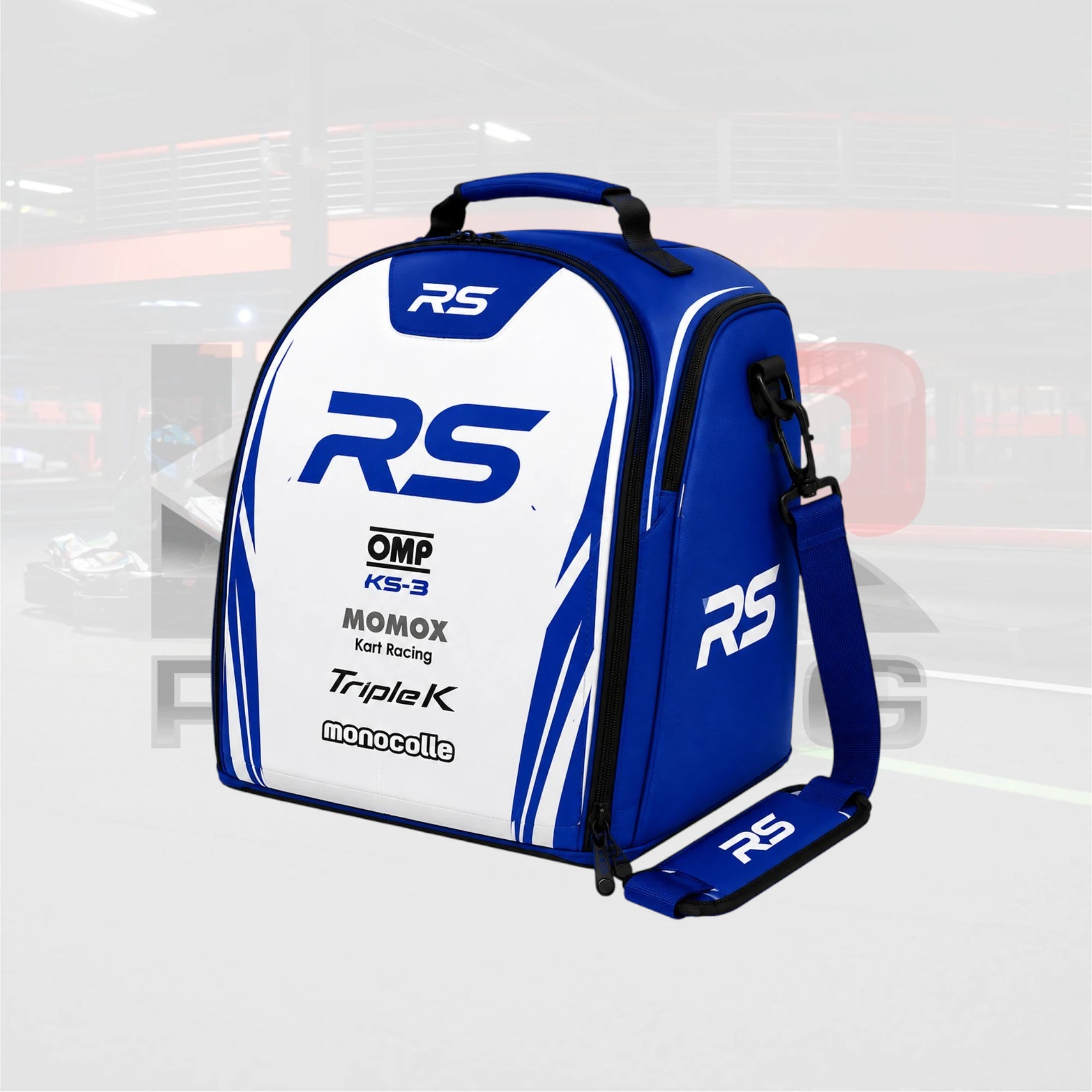RS Blue White Racing Helmet Bag – Premium Kart Gear Carry Bag