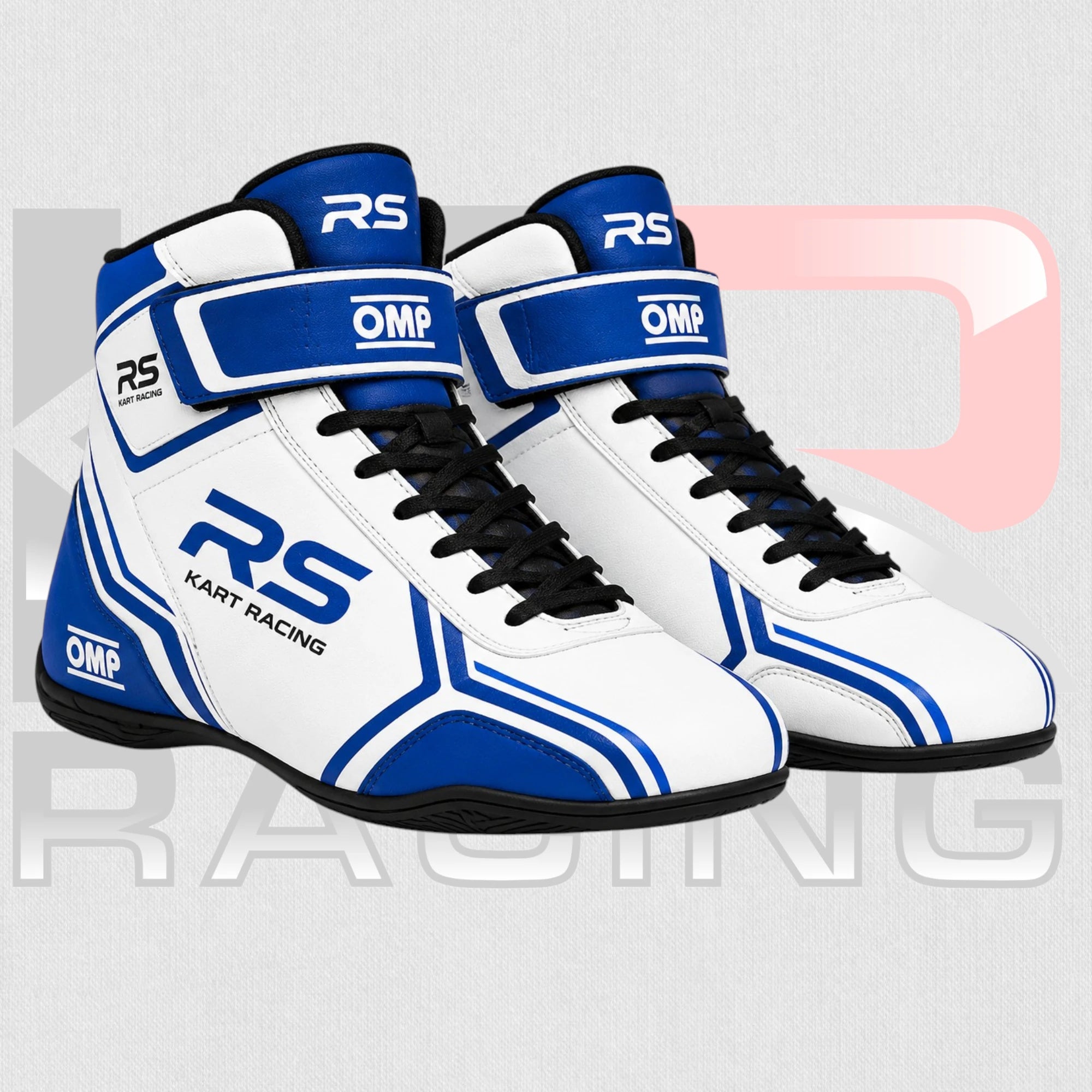 RS Apex White & Blue Kart Racing Shoes
