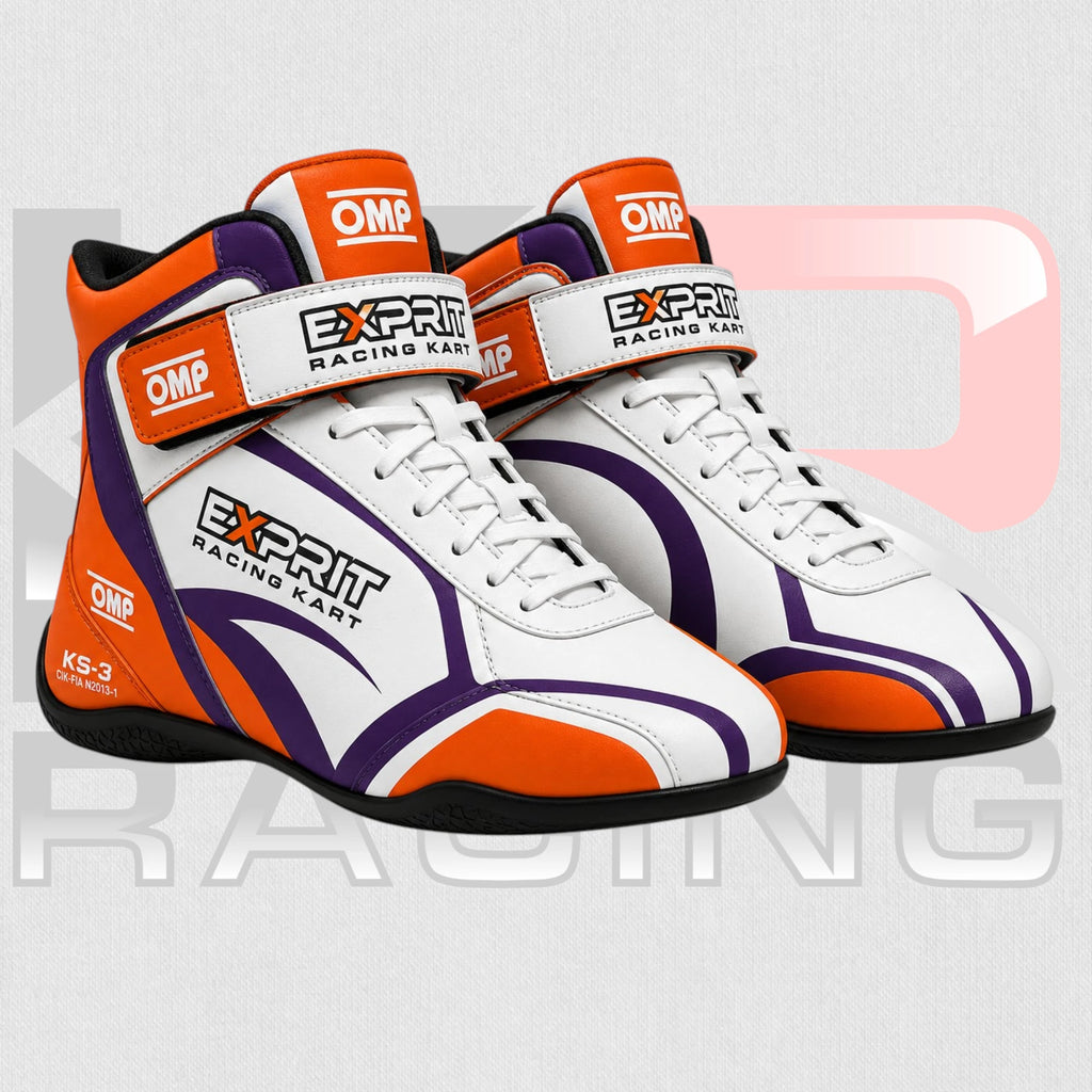 Exprit KS-3 Kart Racing Shoes – White/Orange/Purple Edition