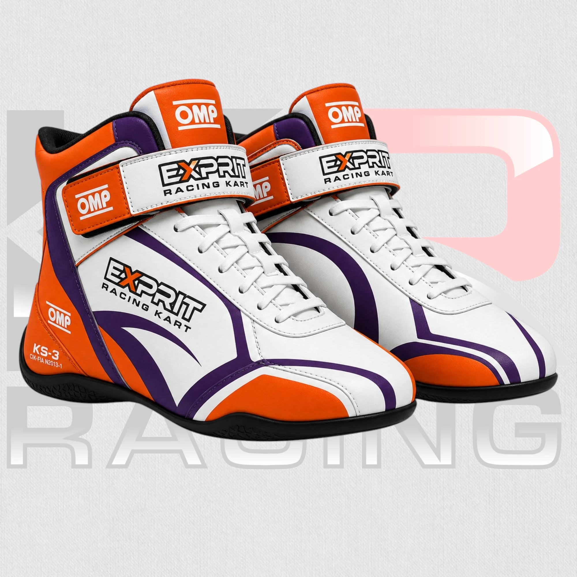 Exprit KS-3 Kart Racing Shoes – White/Orange/Purple Edition