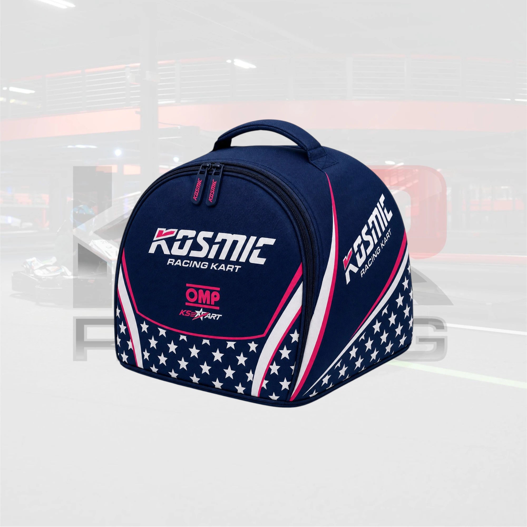 Kosmic Racing Kart Premium Helmet Bag – Navy Blue / White / Pink Performance Edition