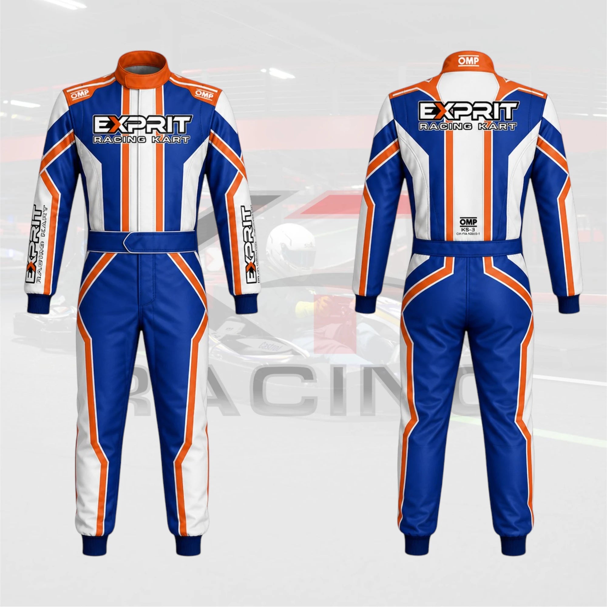 OMP New EXPRIT Kart Racing Suit Blue White Orange