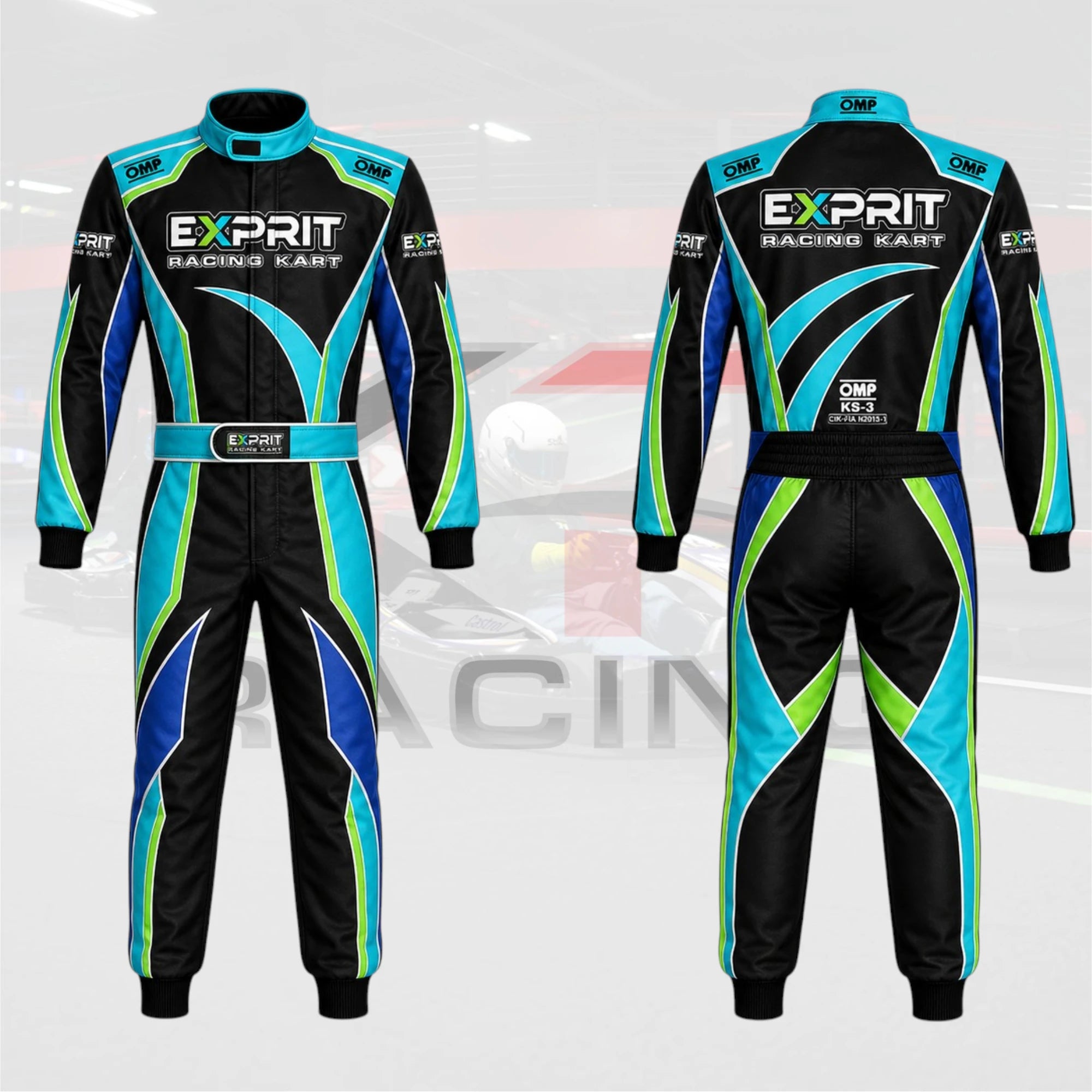 OMP EXPRIT Kart Racing Suit  Black Cyan Green