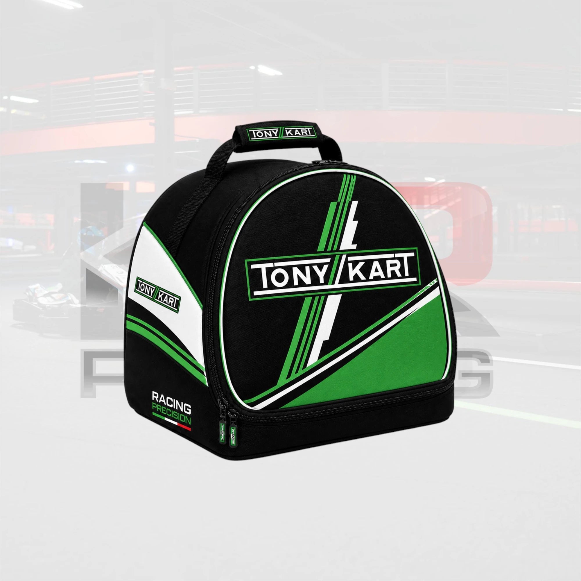 Tony Kart Premium Helmet Carry Bag – White & Green & Black Edition