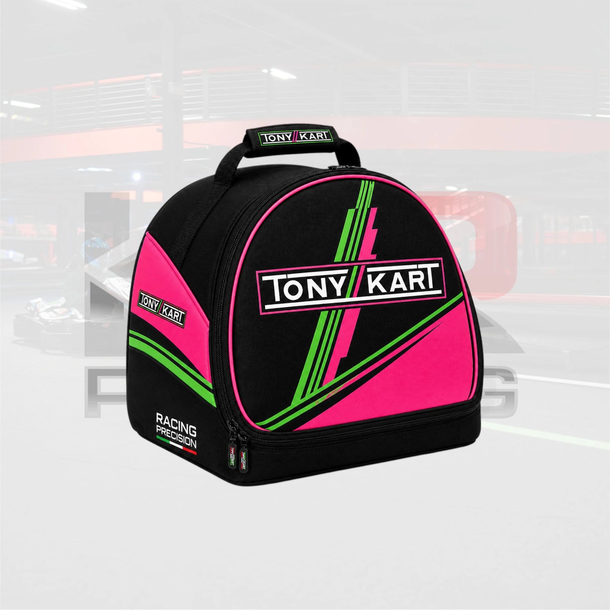 TONY KART Premium Helmet Bag – Green/Pink Performance Design