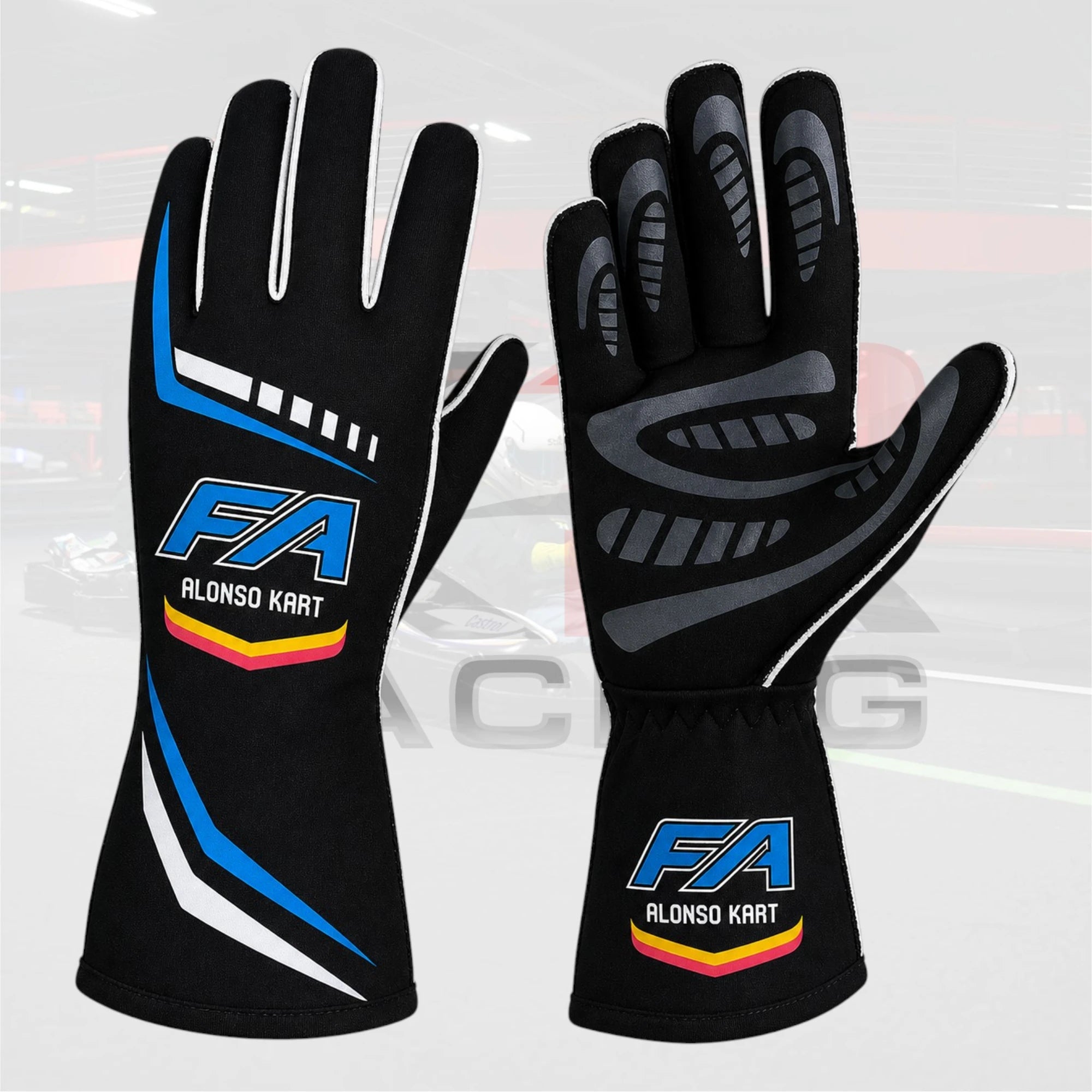 FA Alonso Kart Racing Gloves – Black Blue White