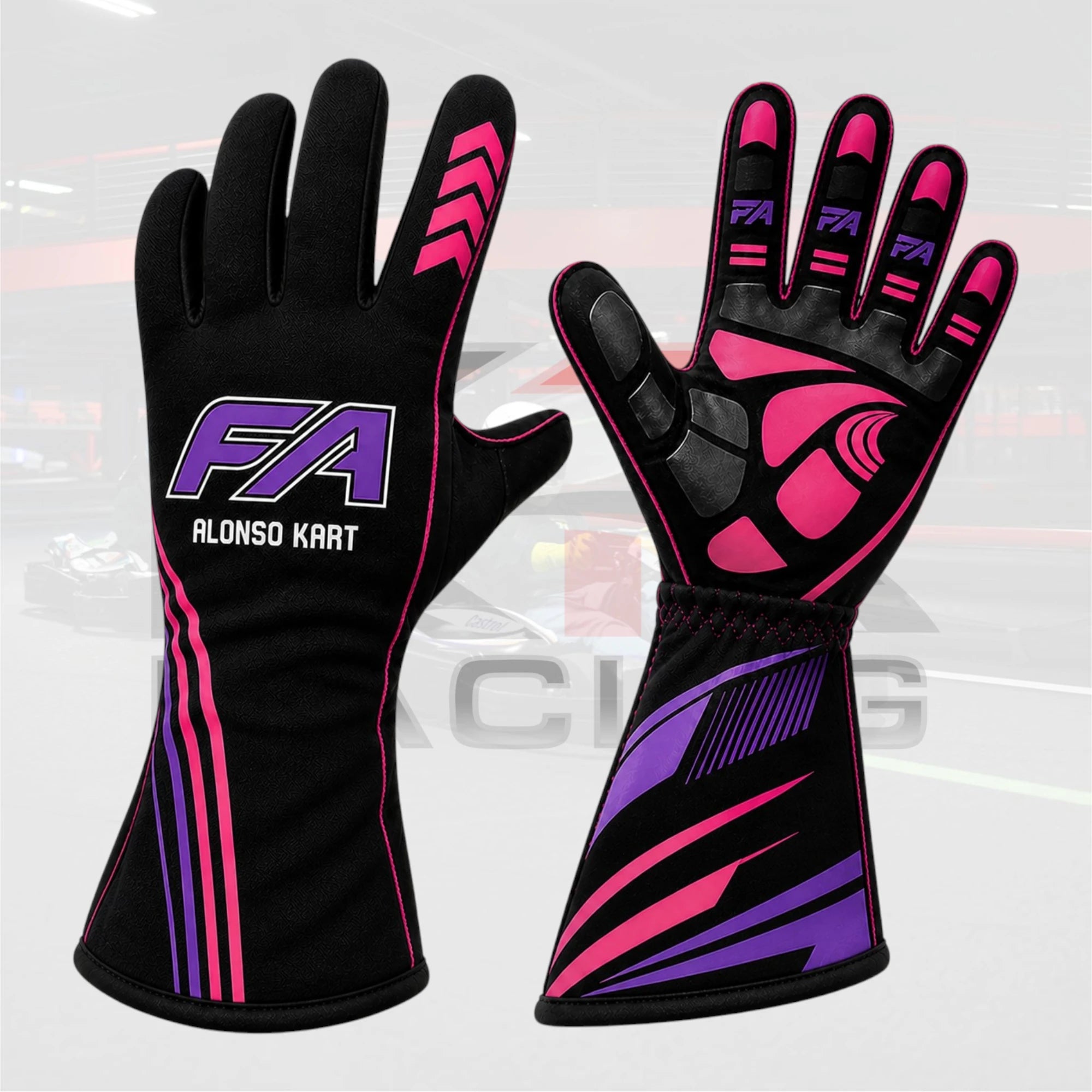 FA Alonso Kart Racing Gloves – Black Pink Purple