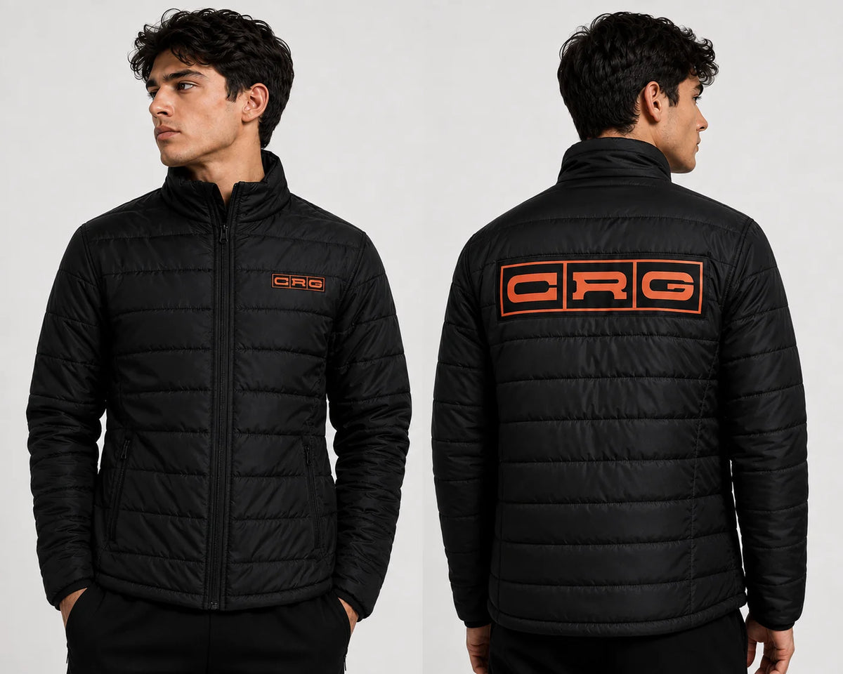 CRG Kart Racing Puffer Jacket – Premium Black Quilted Motorsport Team Winter Jacket