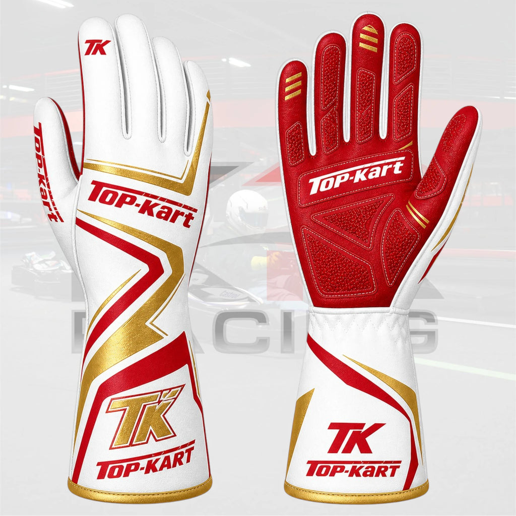 Top Kart TK Pro Gold Racing Gloves 2026 – White/Red Championship Edition