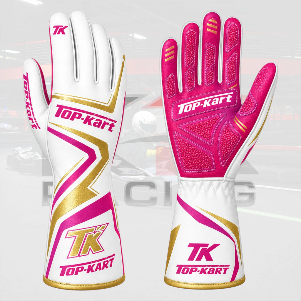 Top Kart TK Pro Gold Pink Racing Gloves 2026 – White/Pink