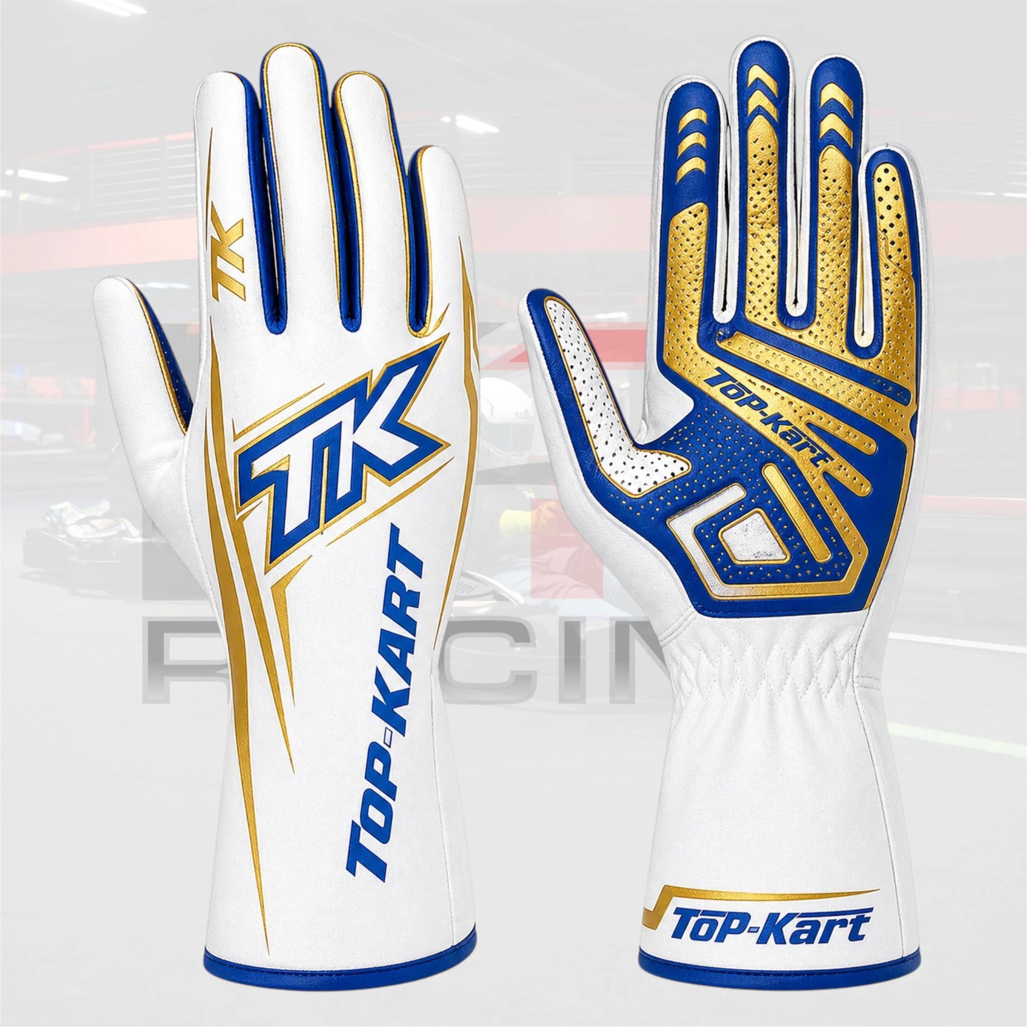 Top Kart TK Pro Gold Racing Gloves 2026 – White/Blue