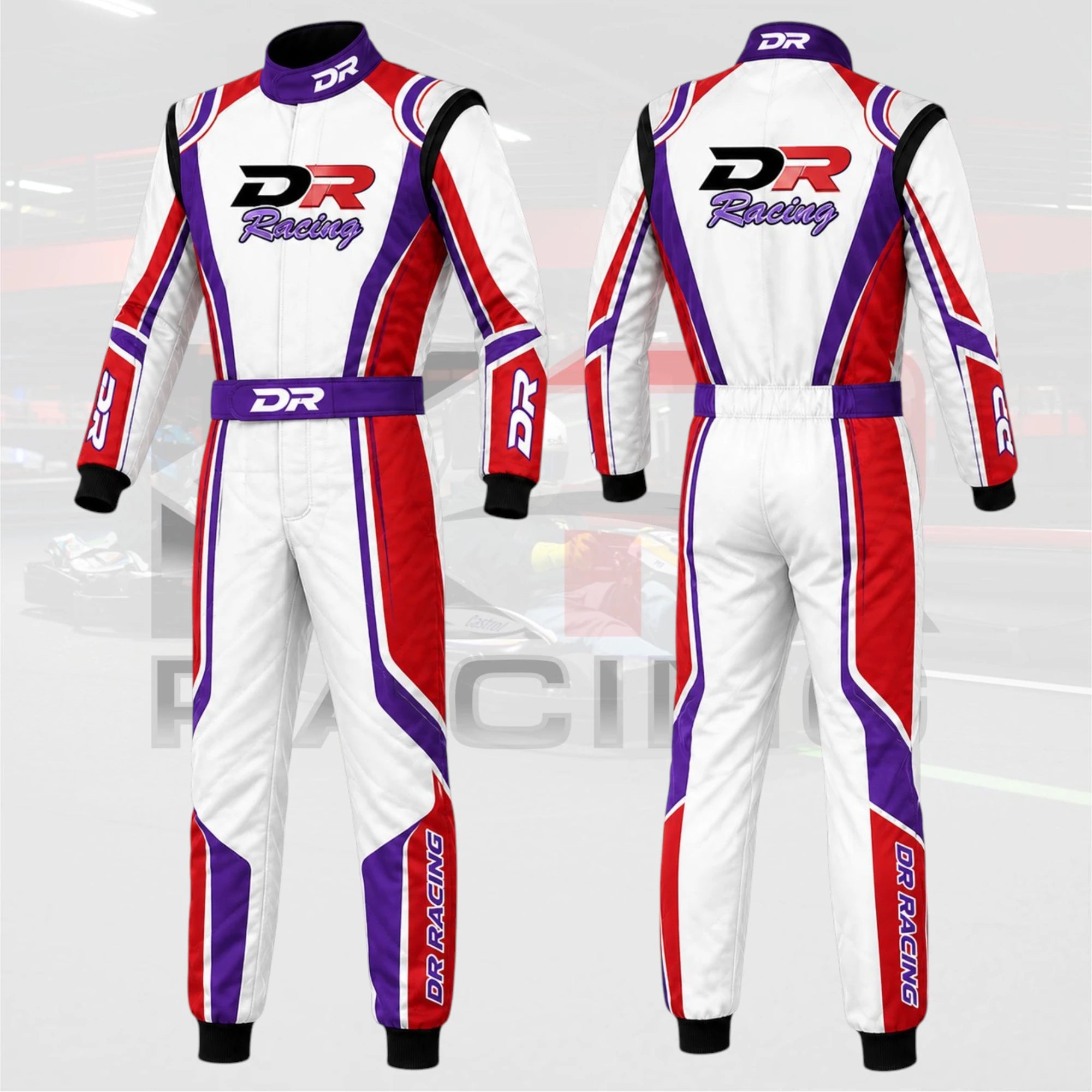 New DR Pro Series Kart Racing Suit White / Red / Purple 2024