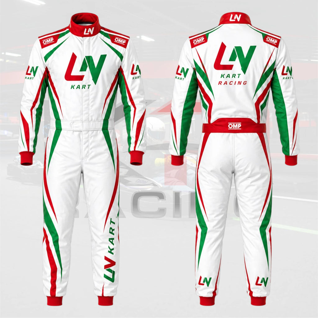 New 2025 OMP LN Kart Racing suit White & Green & Red