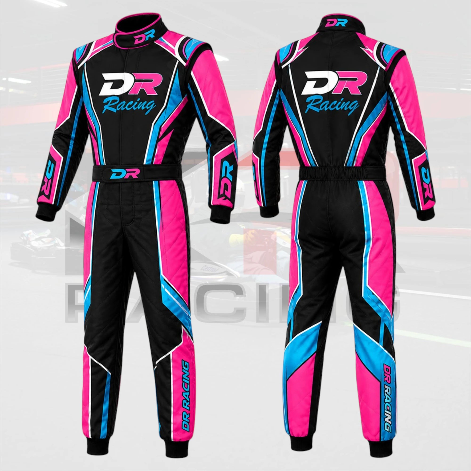 DR Pro Series Kart Racing Suit black pink syan blue