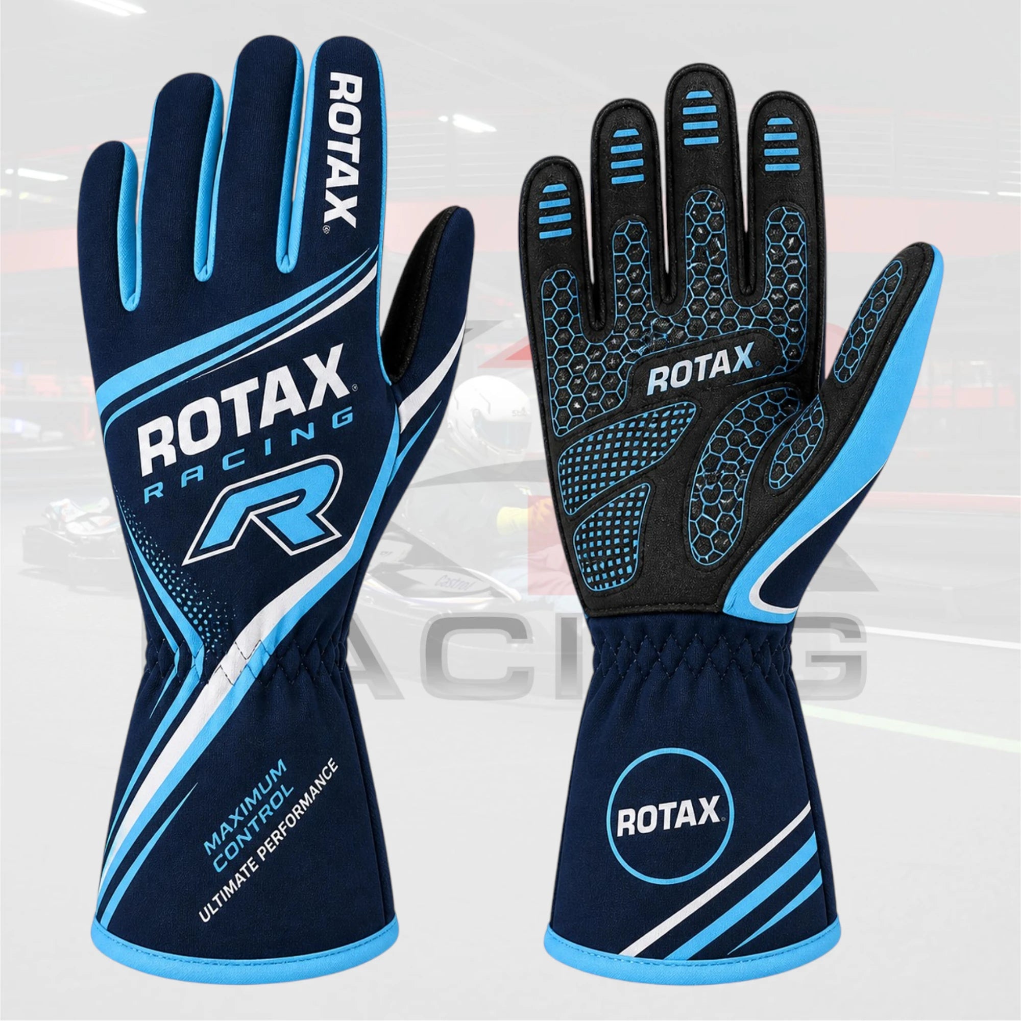 ROTAX Apex Racing Gloves 2026 – Navy / Sky Blue Edition