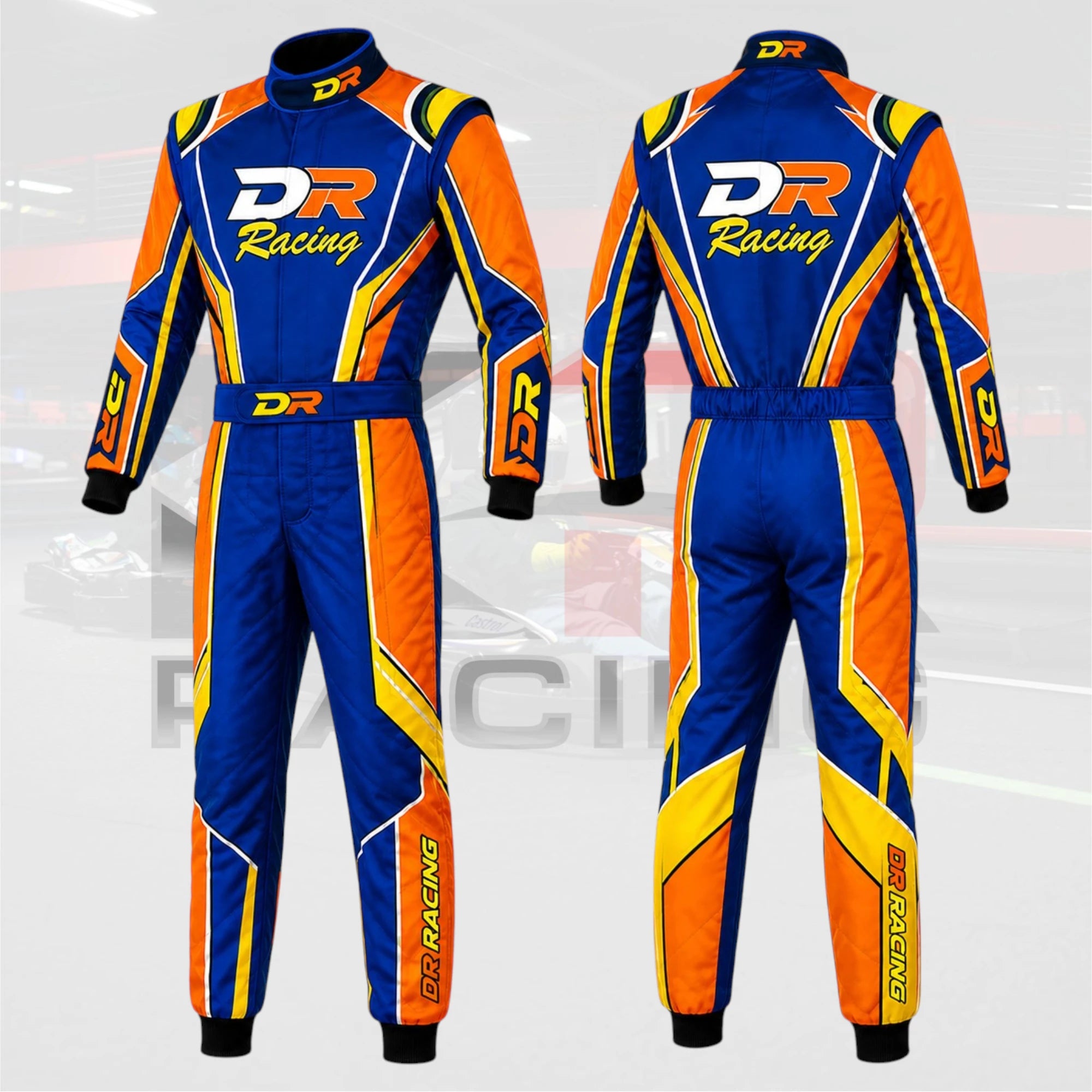 New DR Pro Series Kart Racing Suit royal blue orange yellow