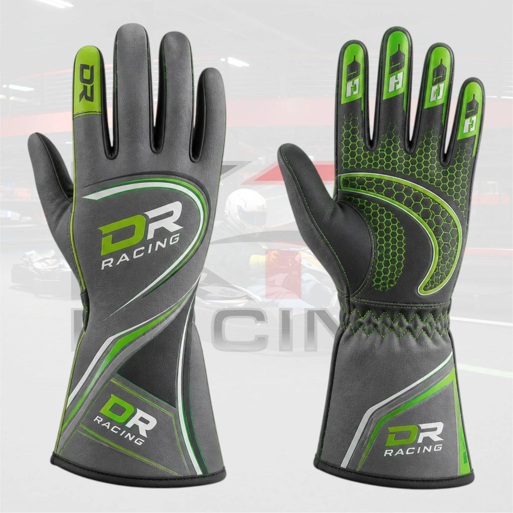 DR Pro Kart Racing Gloves Gray & Green