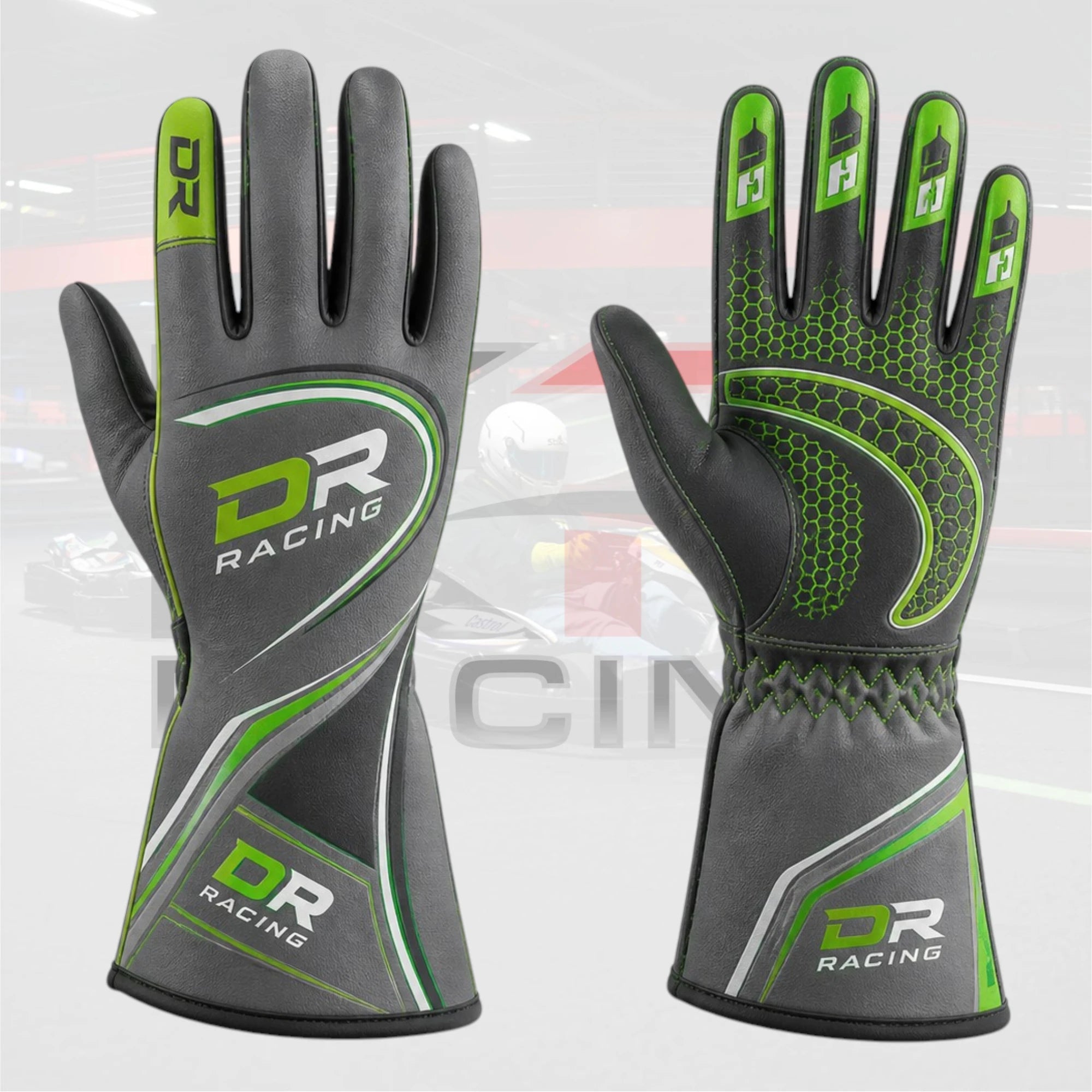 DR Pro Kart Racing Gloves Gray & Green