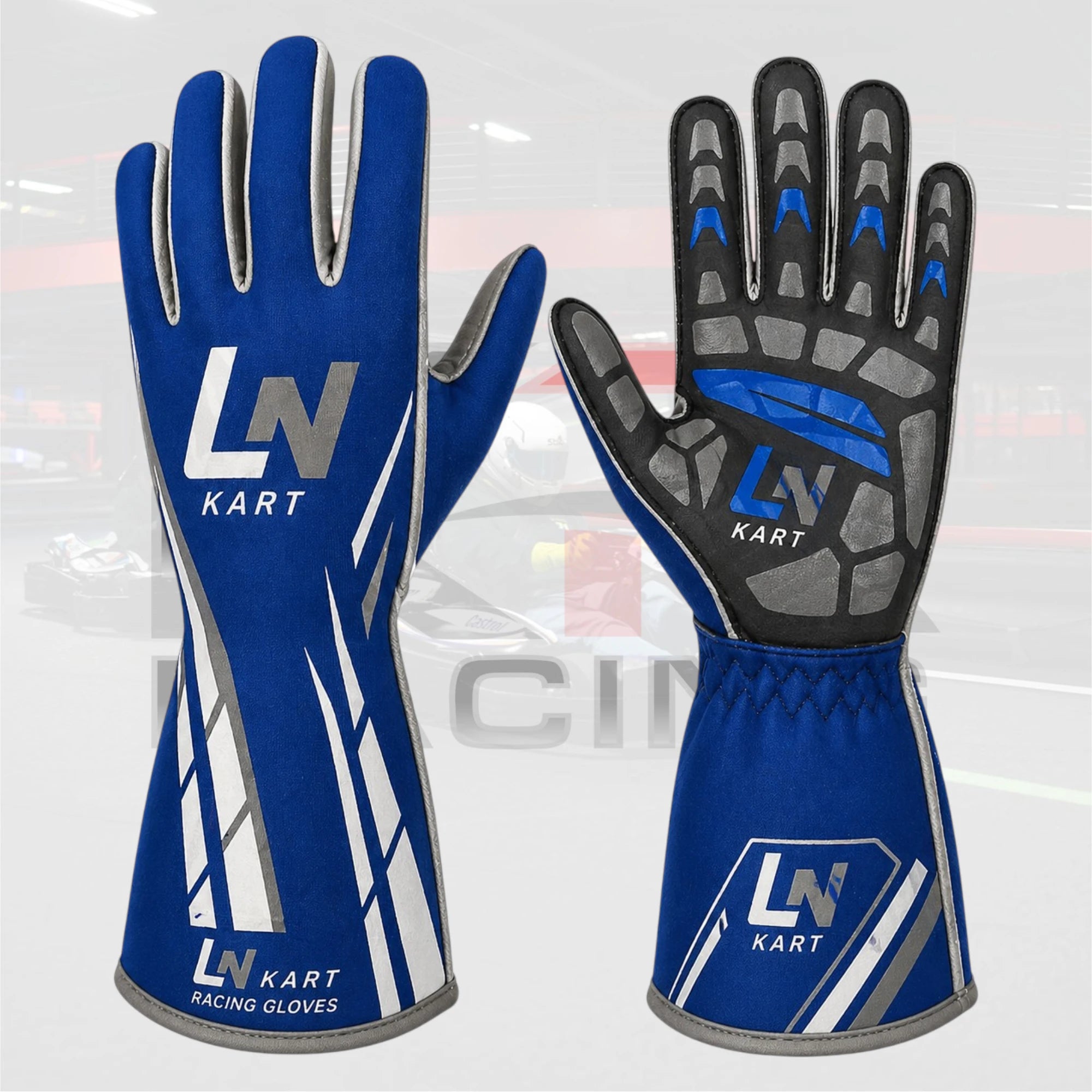 LN kart Racing gloves Blue & Gray