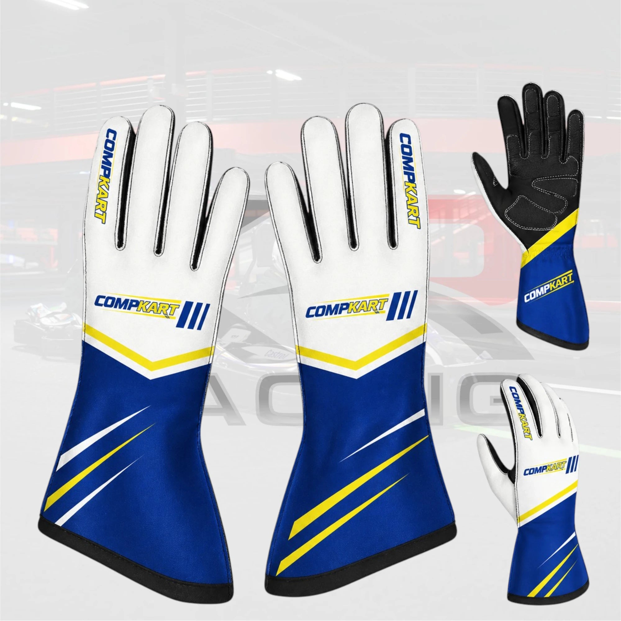 2026 Compkart Kart Racing Gloves Blue & White