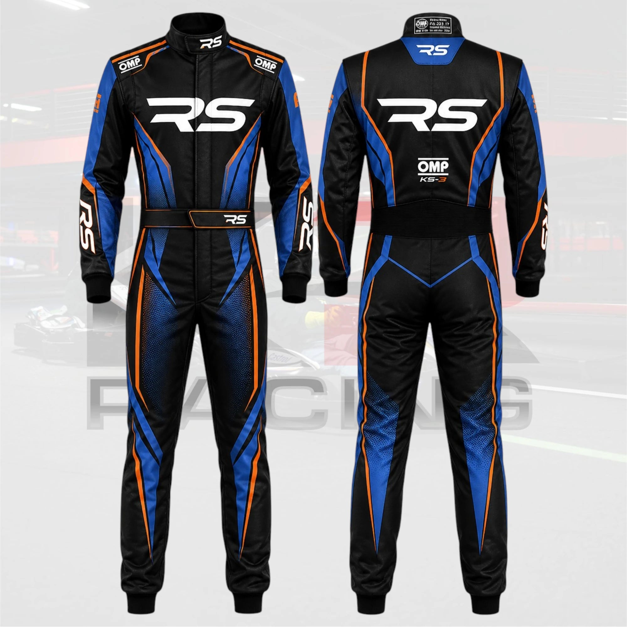 2026 RS Kart Racing Suit Black / Blue / Orange