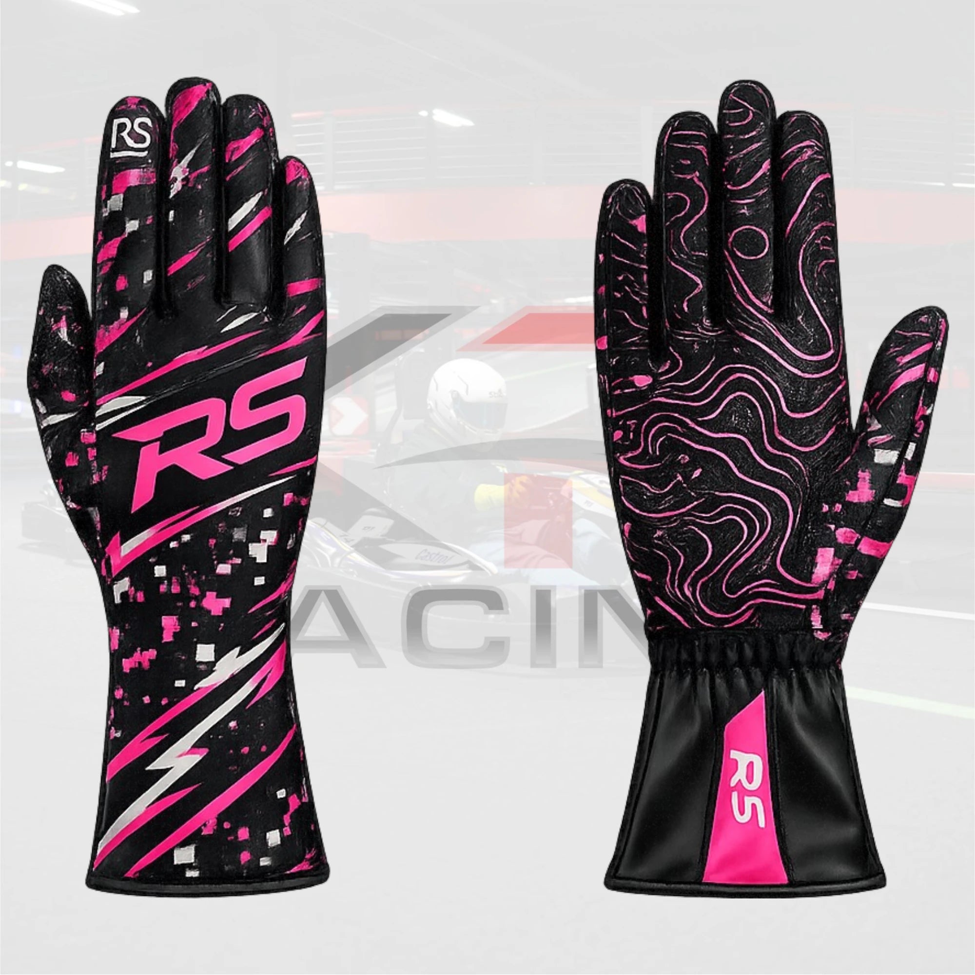 RS Kart Racing Gloves  Pink / White / Black