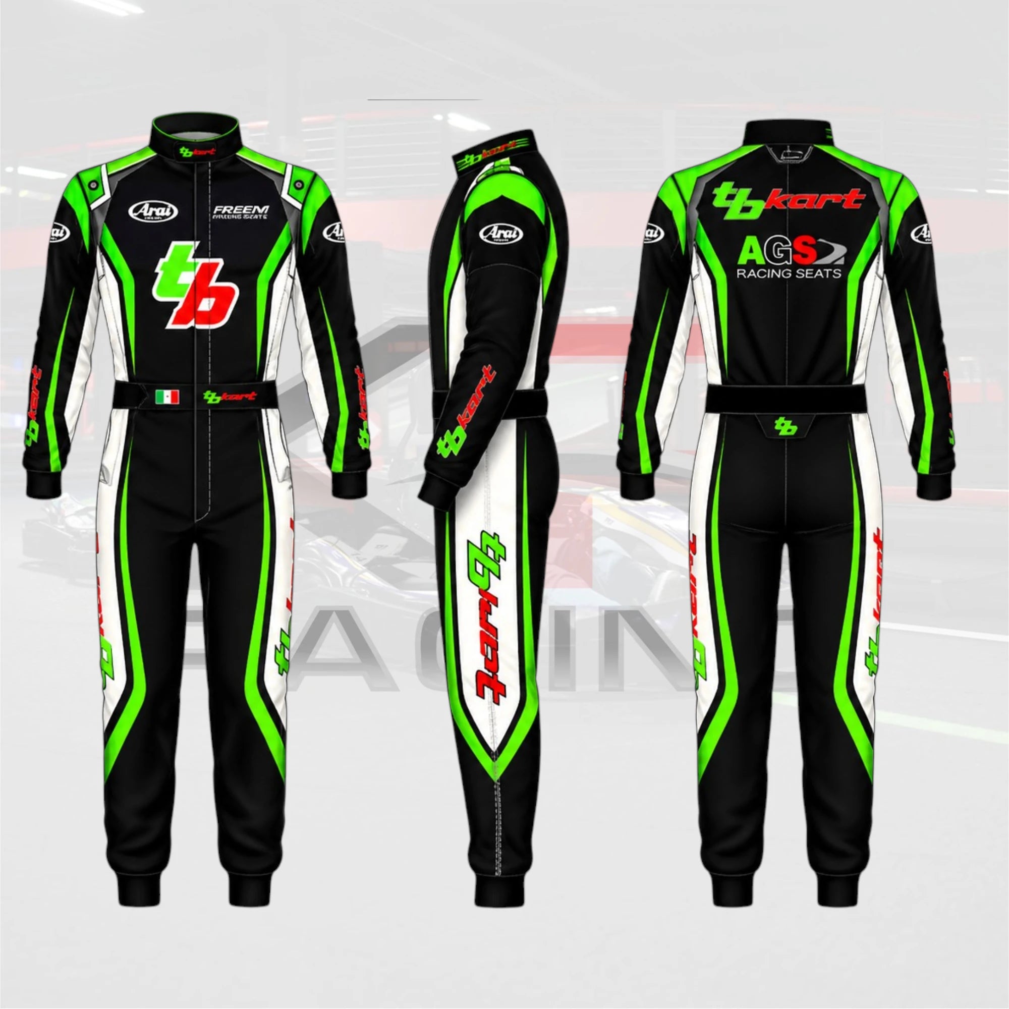 New TB Kart Racing Suit Black & Green & White