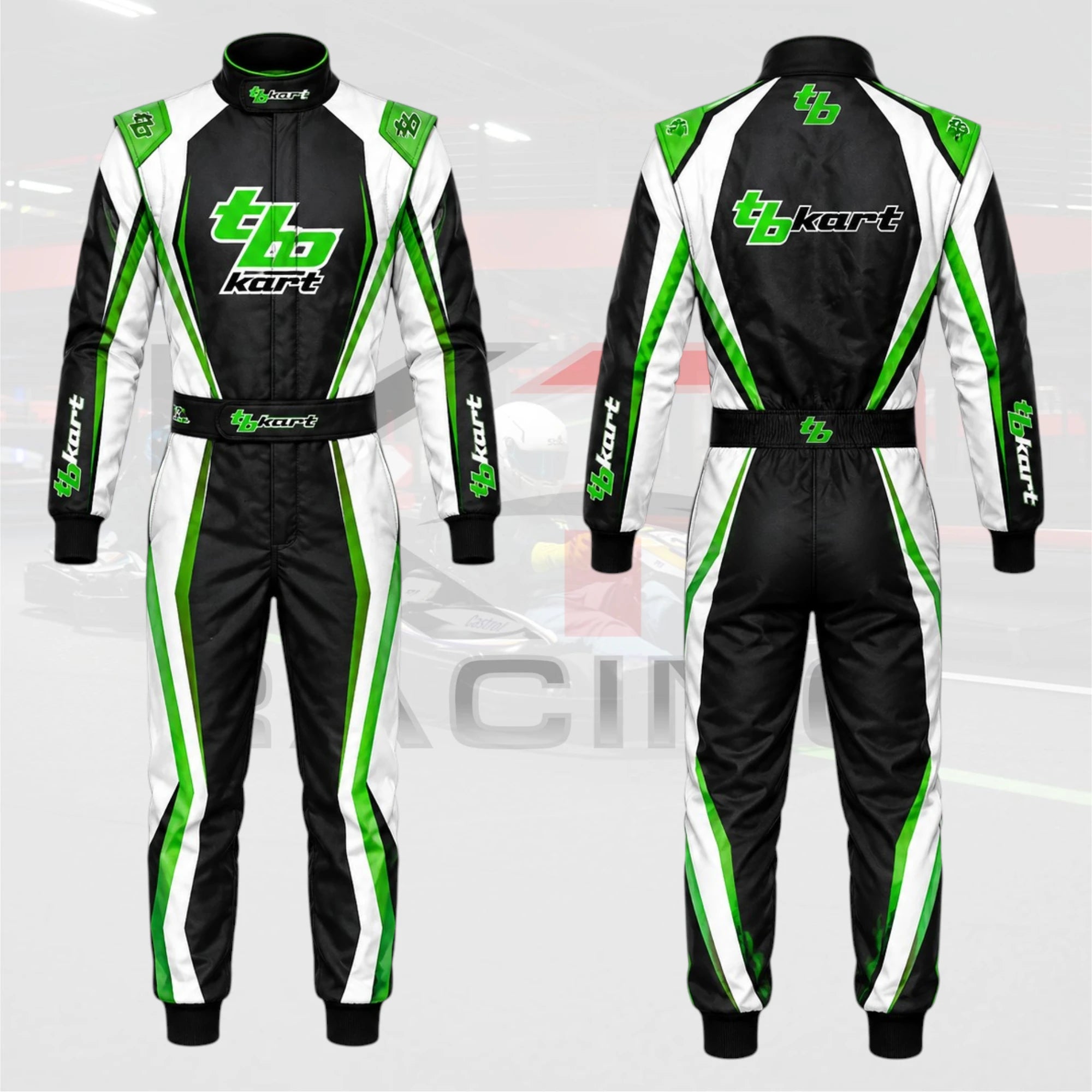 2024 TB Kart Racing Suit Black & Green & White