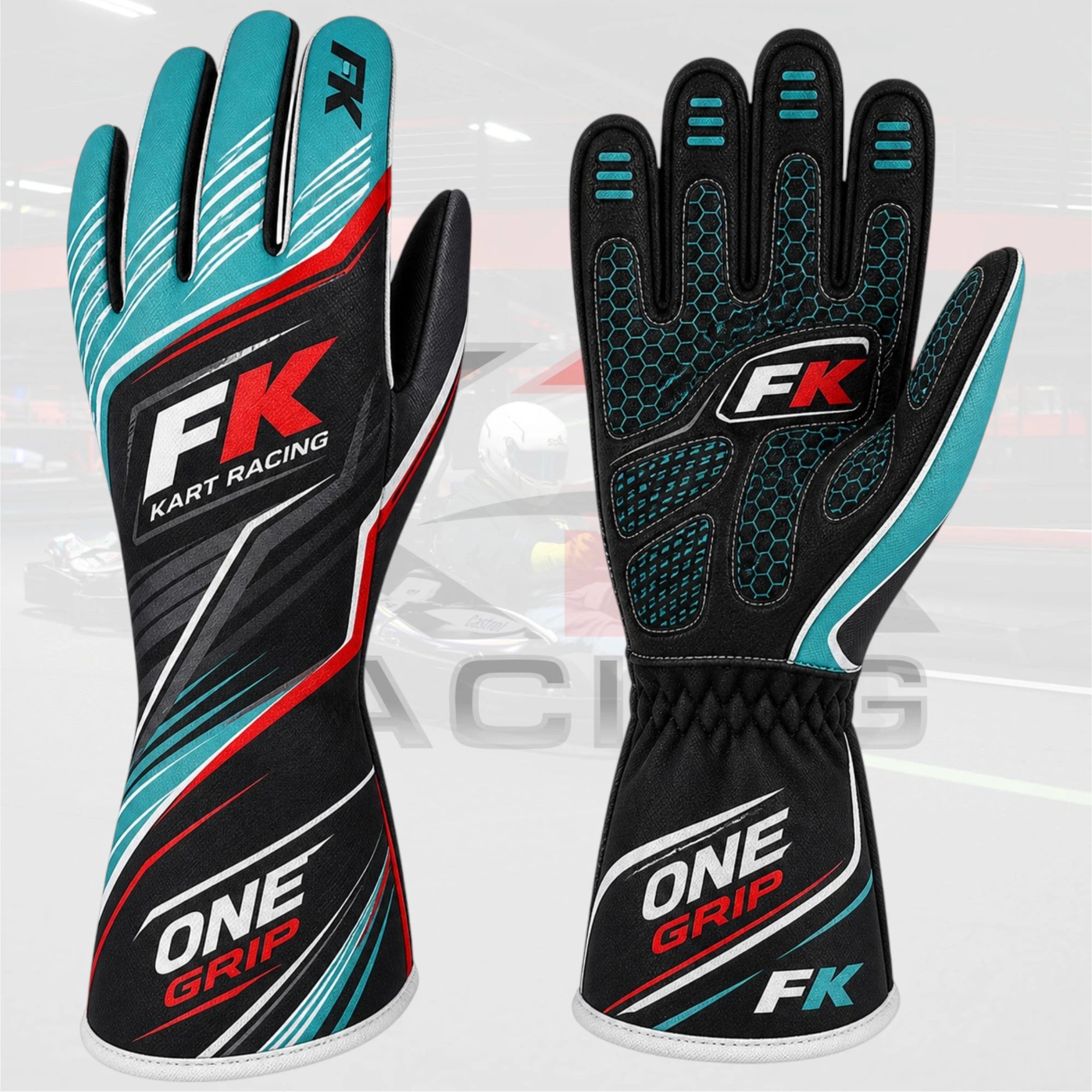 FK Competition Kart Gloves 2026 – Teal / Black / Red