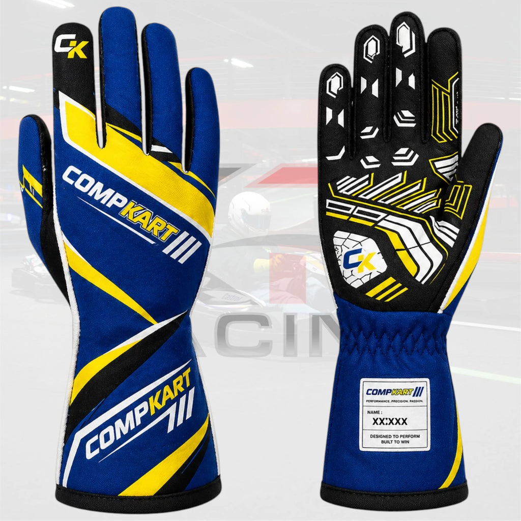 New 2026 Compkart Kart Racing Gloves Blue & Yellow