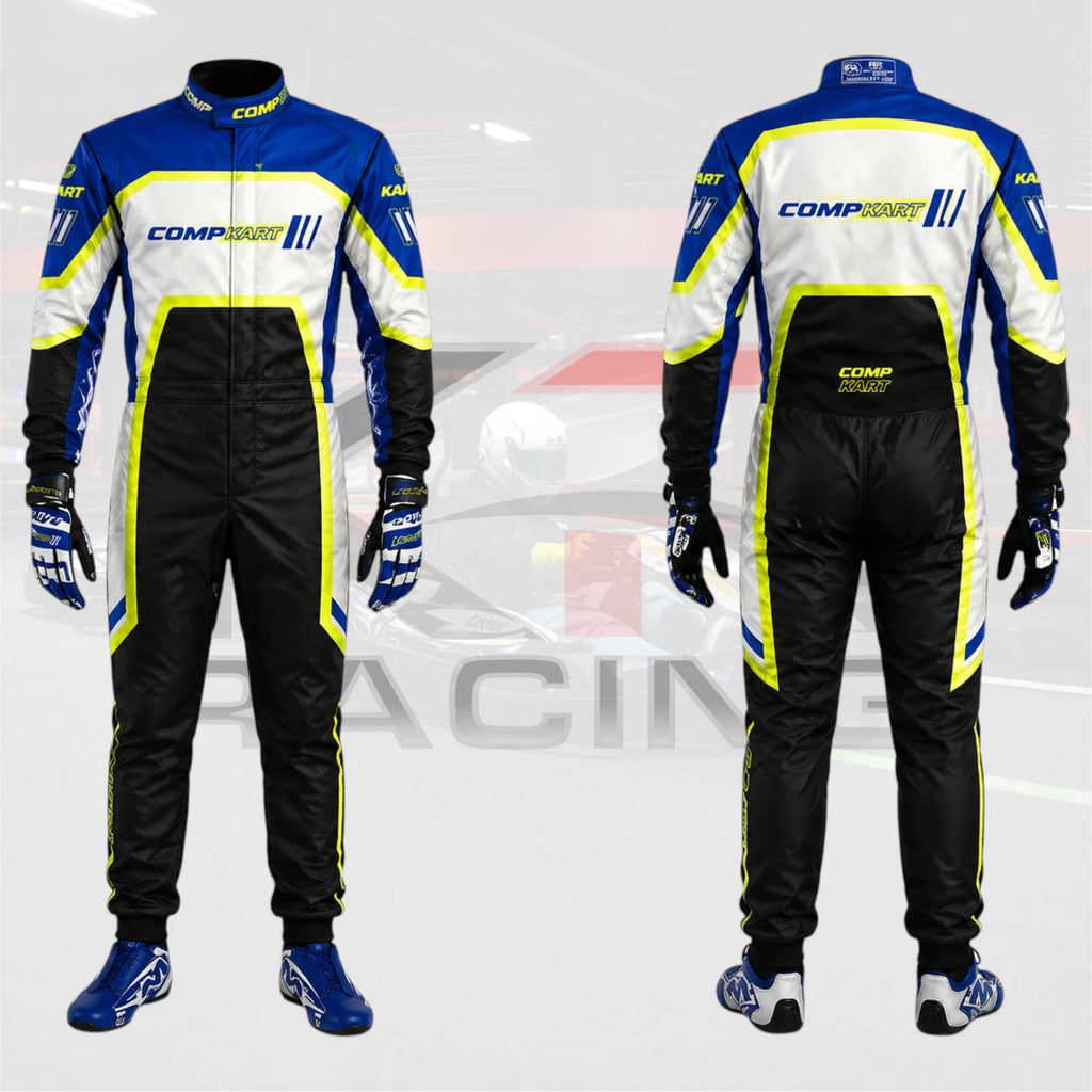 New 2024 Compkart kart Racing suit White & Blue