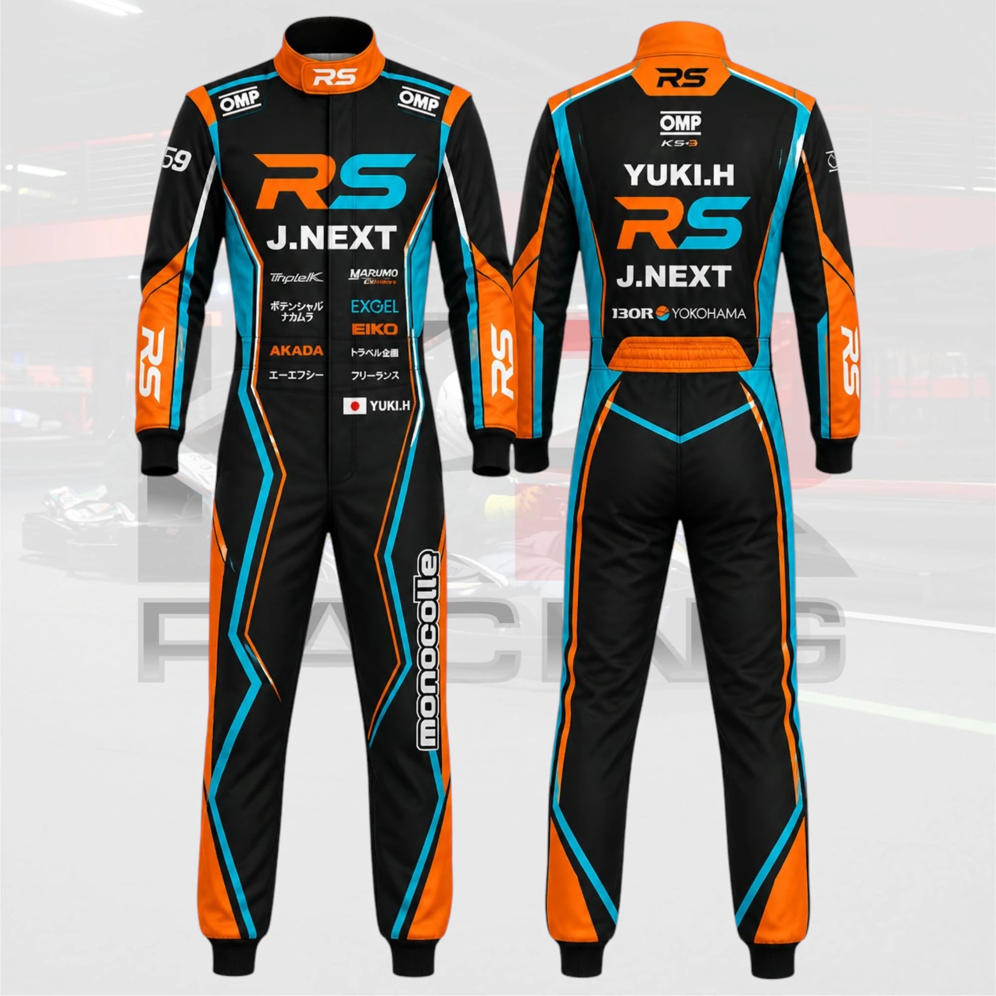 New OMP RS Kart Racing Suit Black / Orange / Syan