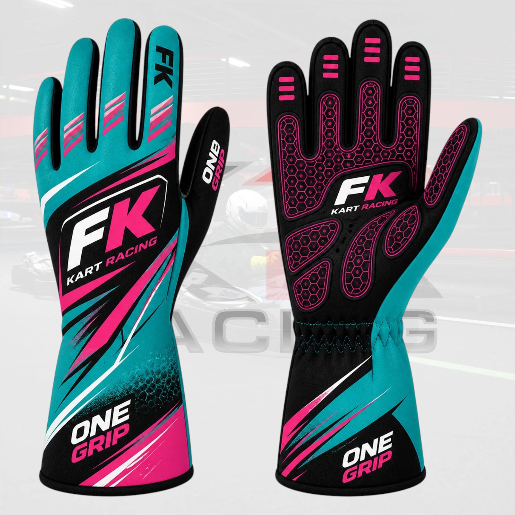 FK Competition Kart Gloves 2026 – Teal / Pink