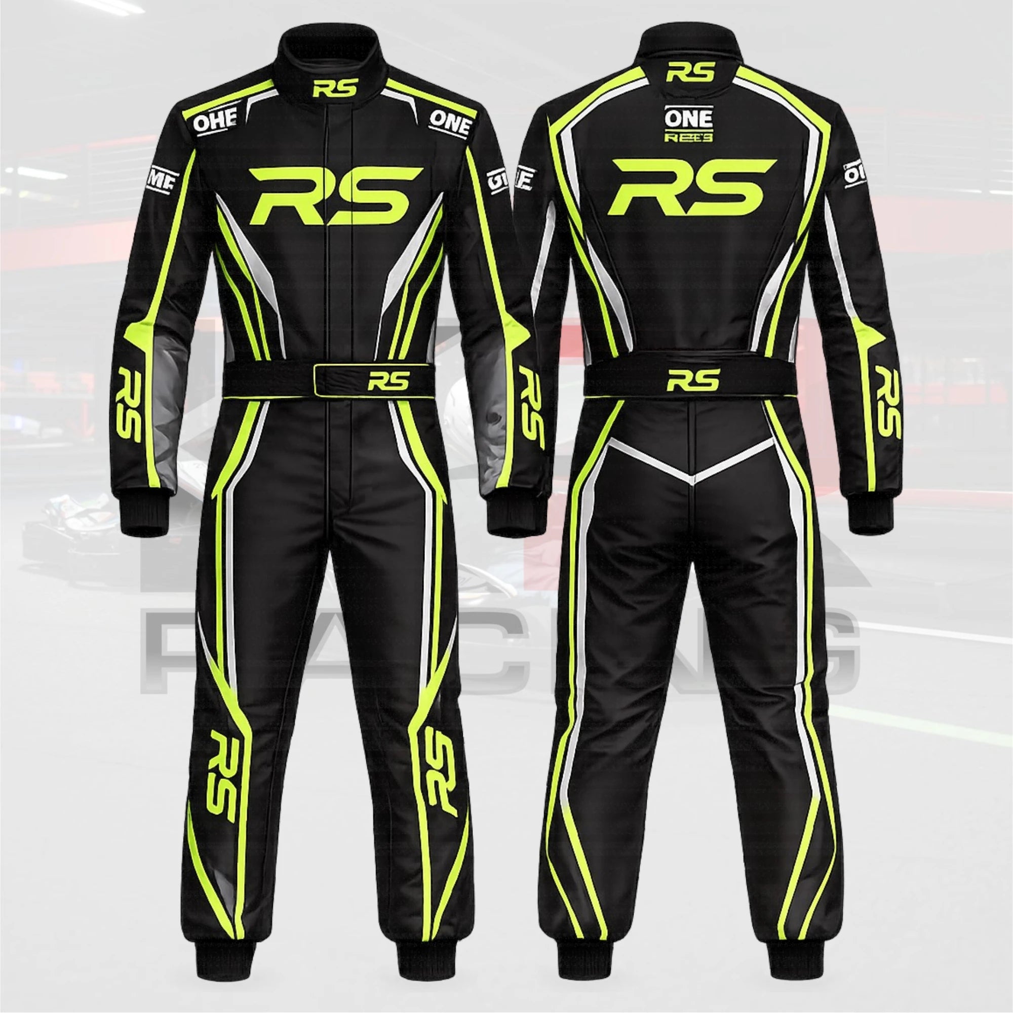 OMP RS Kart Racing Suit Black / Fluorescent Green