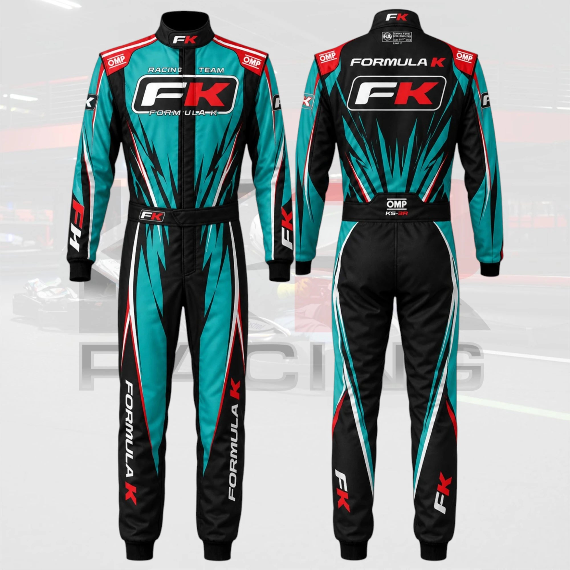 FK Competition Kart Racing Suit 2026 – Teal / Black / Red