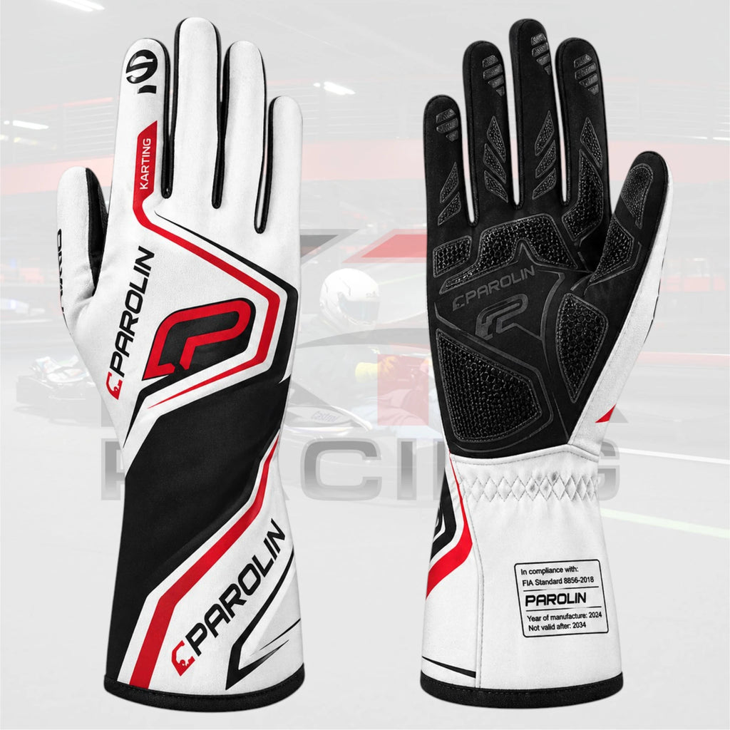 2025 Sparco Parolin Kart Racing Gloves Black White