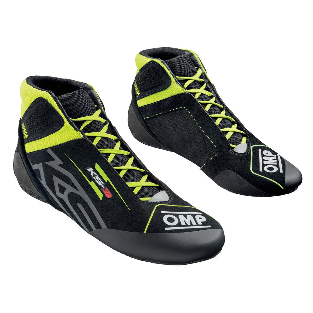 OMP KS-3 v3 Karting Shoes Black = Neon Yellow