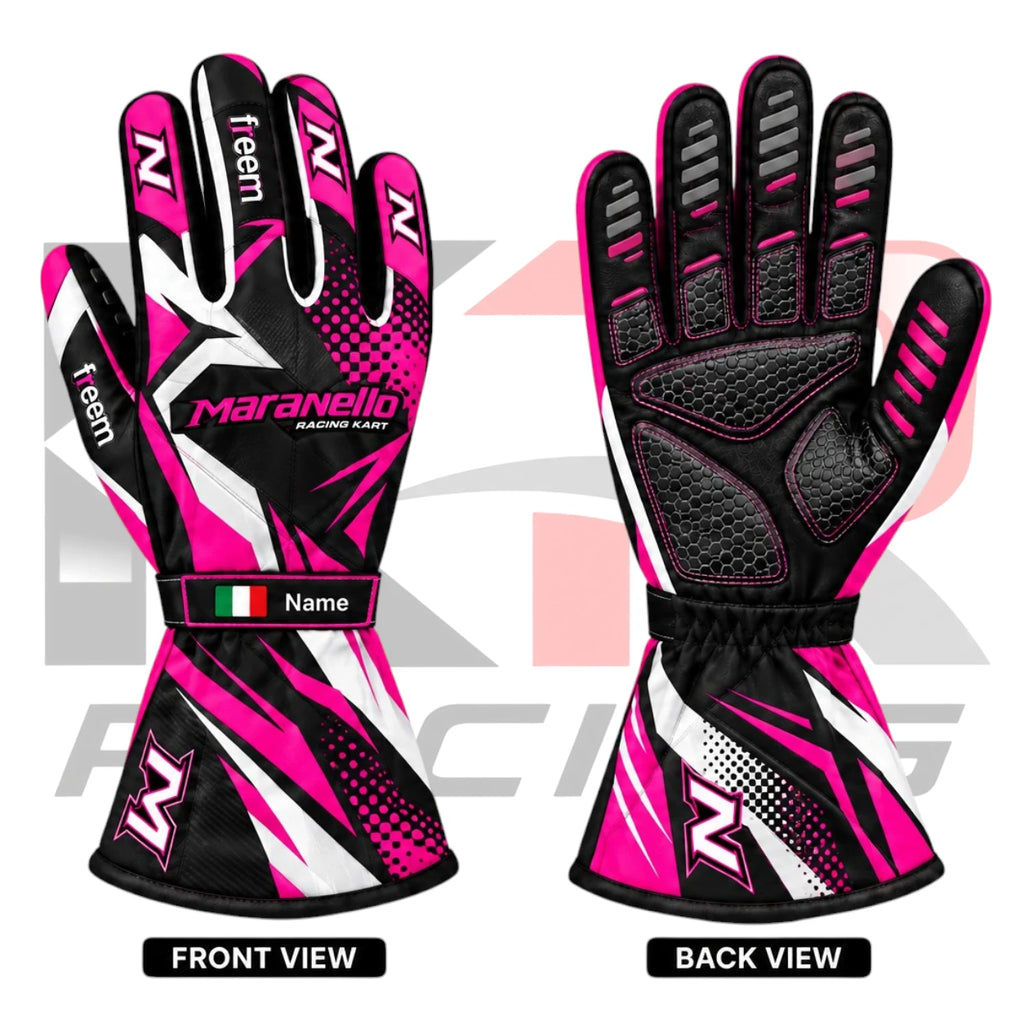 New Maranello Kart Racing Gloves Pink, White & Black