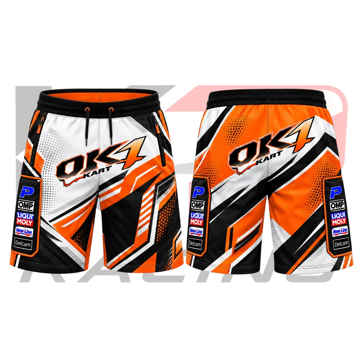 OK1 Kart Racing Team Shorts Orange & White