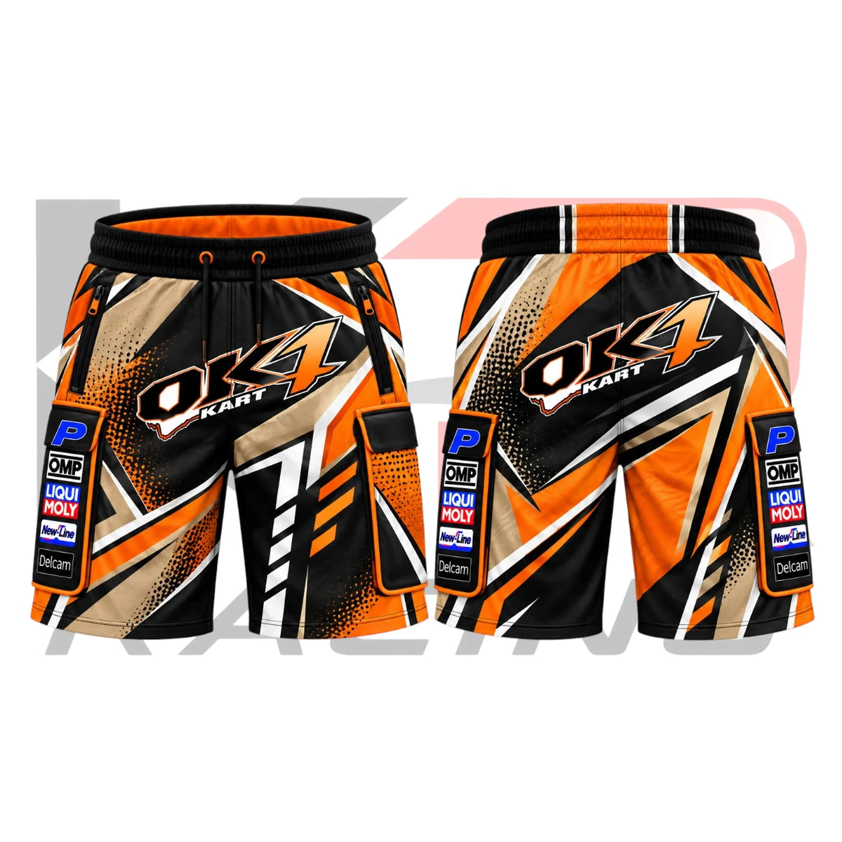OK1 Kart Racing Team Shorts Orange & Black & Brown
