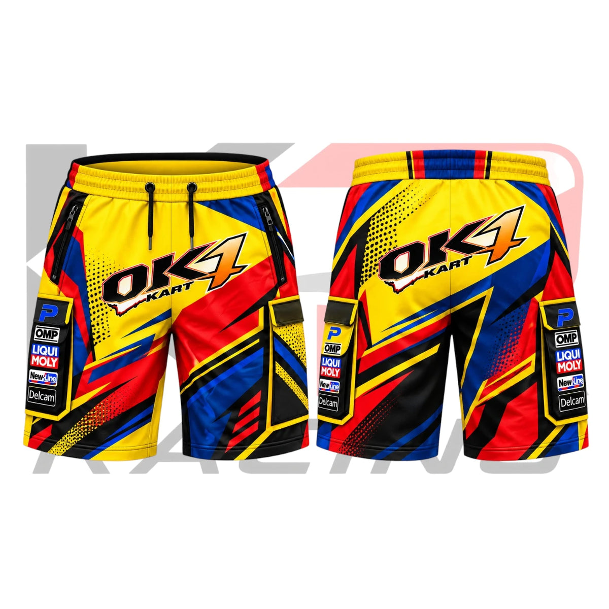 OK1 Kart Racing Team Shorts Yellow & Red & Blue