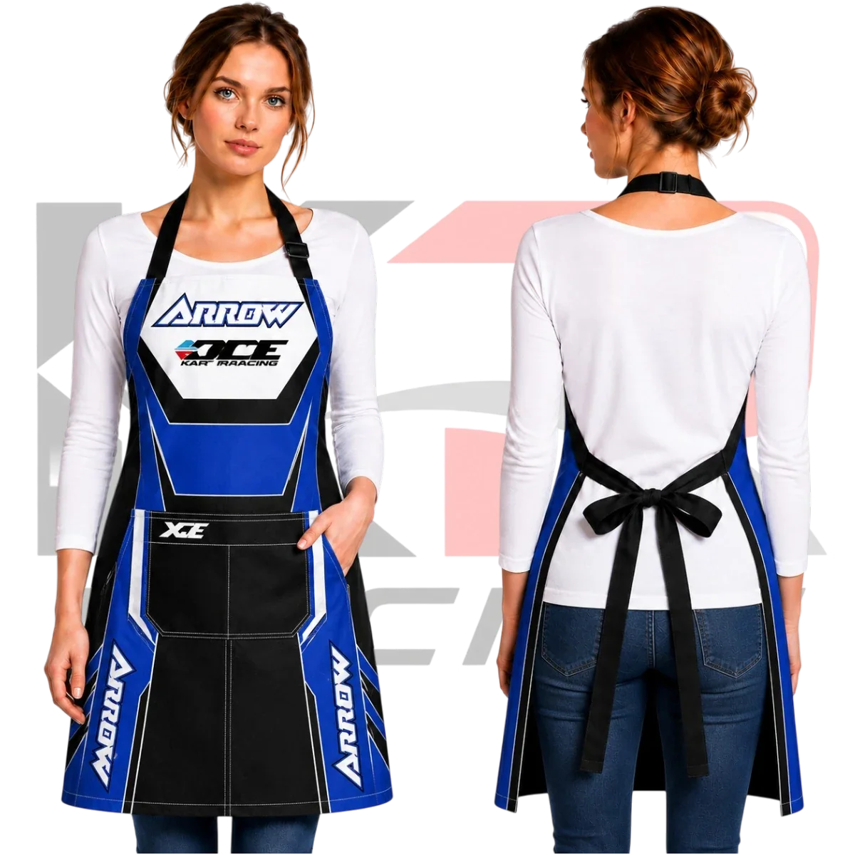 Arrow Kart Racing Apron Blue & White & Black