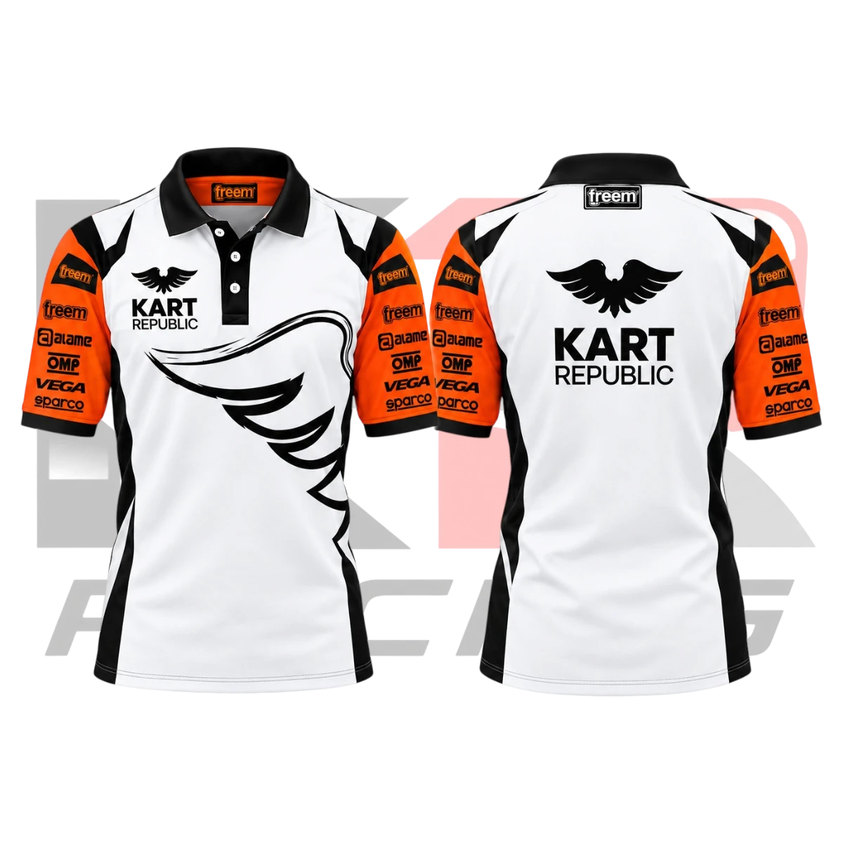 New Kart Republic Karting Team Polo Shirt Orange & White