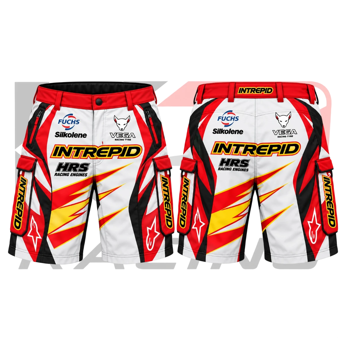 New Intrepid Kart Racing Team Shorts White & Orange
