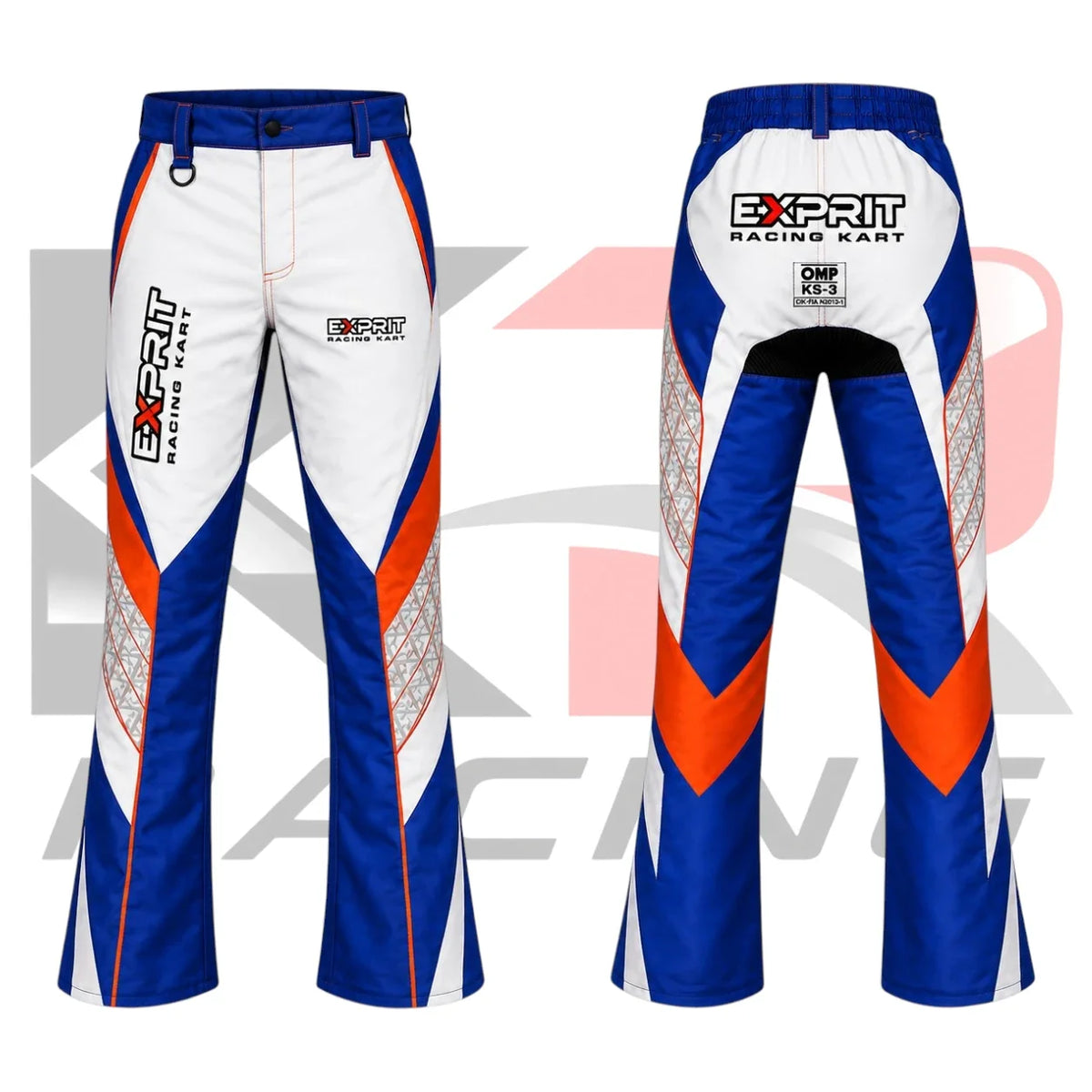 Exprit Kart Racing Team Mechanic Trousers Blue White & Orange