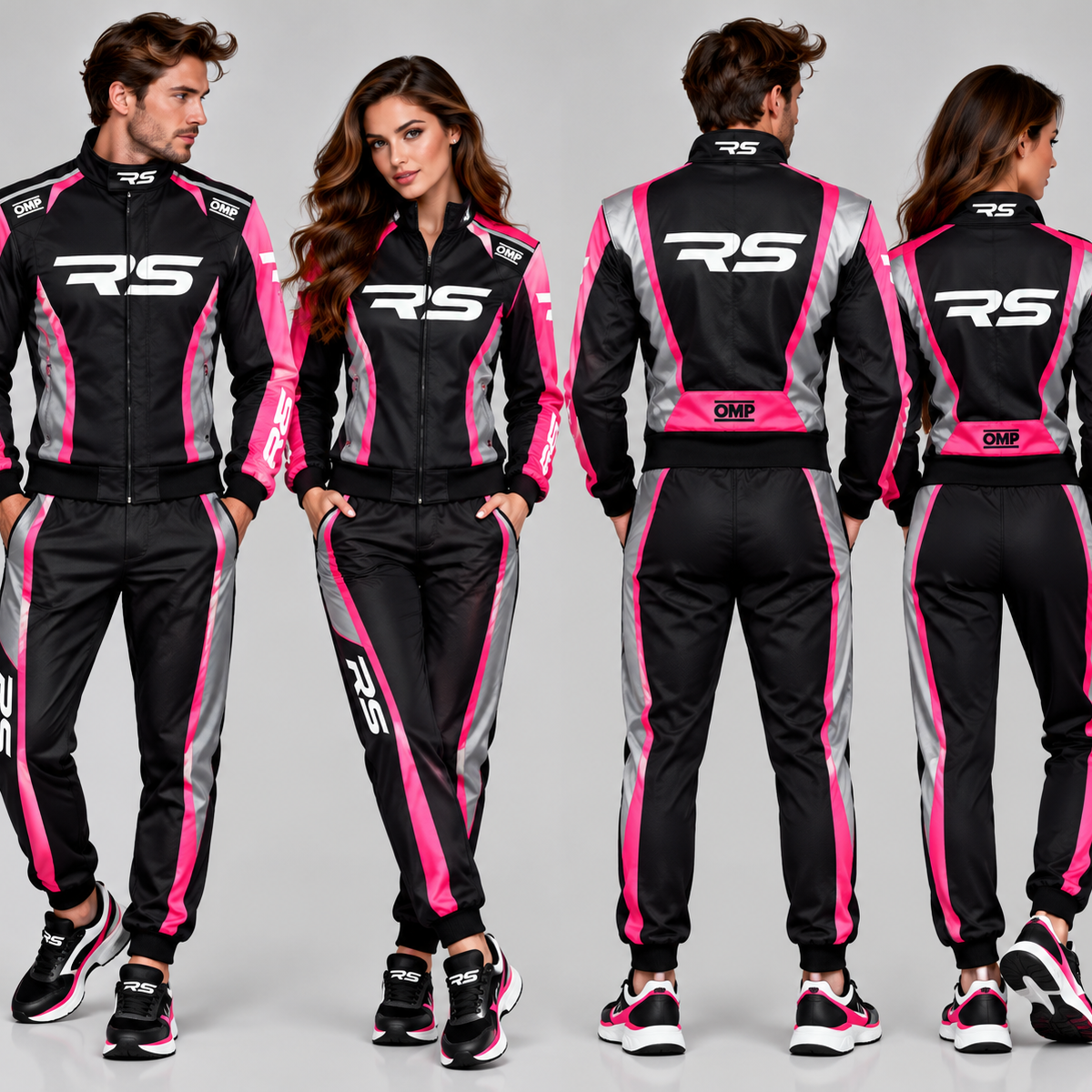 RS Kart Racing Team Tracksuit – Black, Neon Pink & Silver