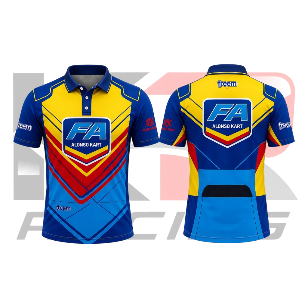 OMP Alonso Kart Racing Polo Shirt Blue & Yellow