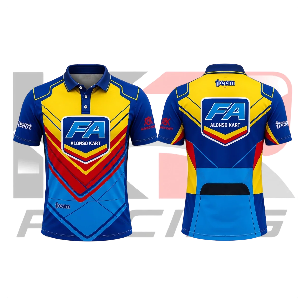 OMP Alonso Kart Racing Polo Shirt Blue & Yellow