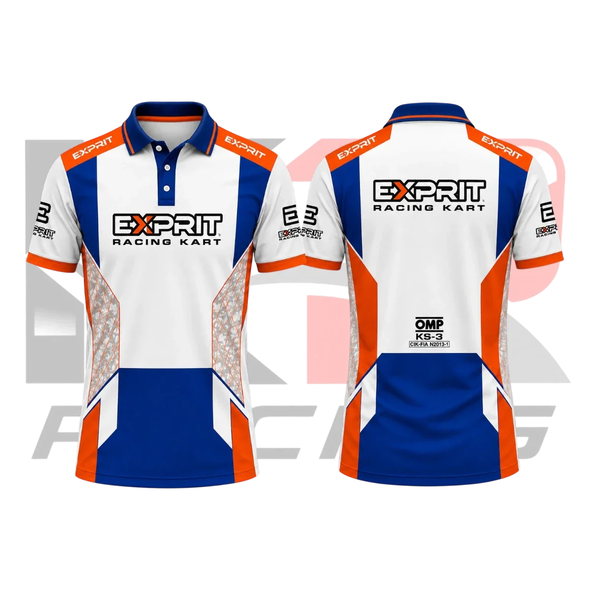 OMP Exprit Kart Racing Polo Shirt Blue & White & Orange