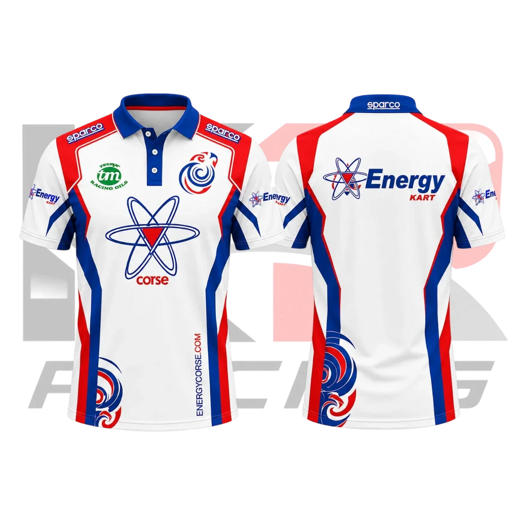 Sparco Energy Kart Racing Polo Shirt Blue & White & Red